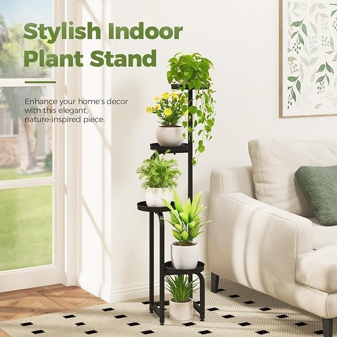 4 Tier Tall Metal Plant Stand Indoor Outdoor Black Flower Shelf Display Rack