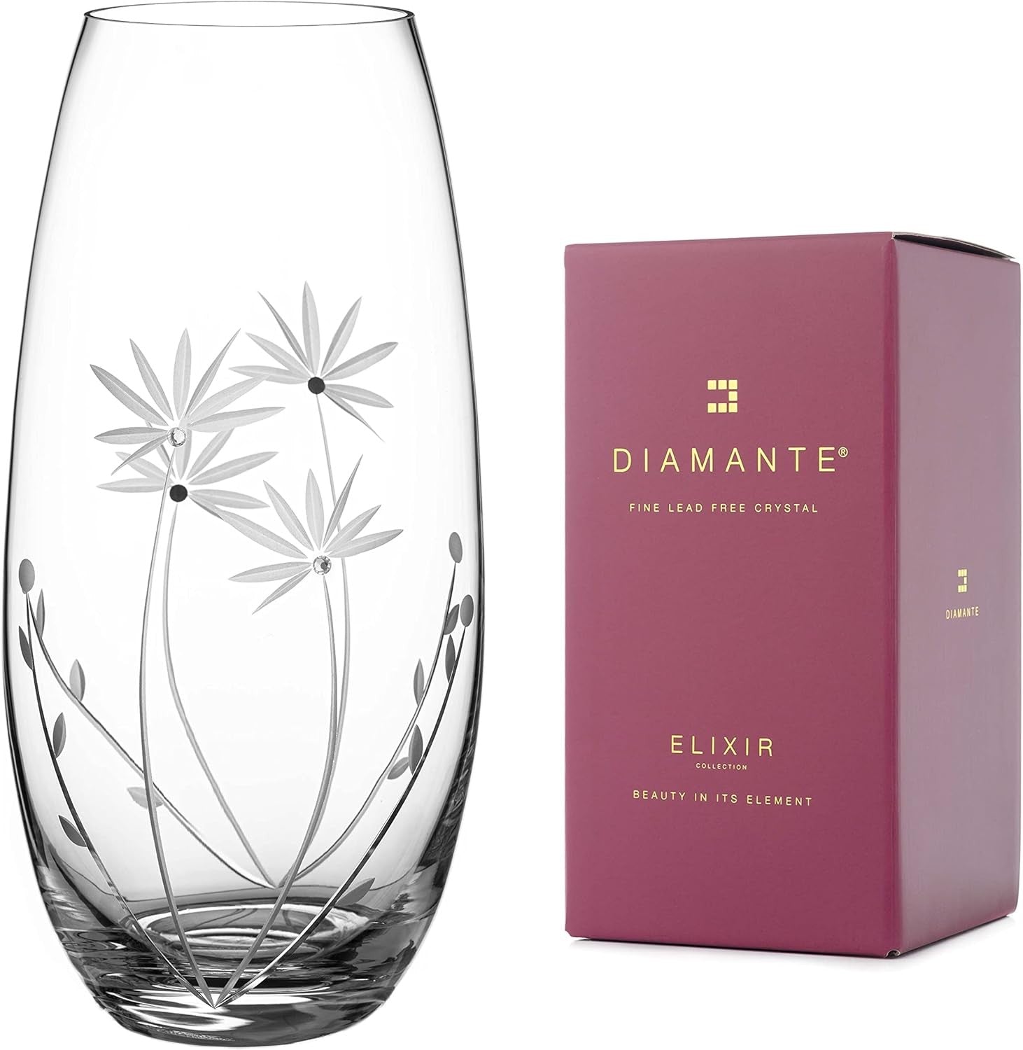 Hand Cut Crystal Flower Vase 25cm Clear Glass Luxury Table Home Decor