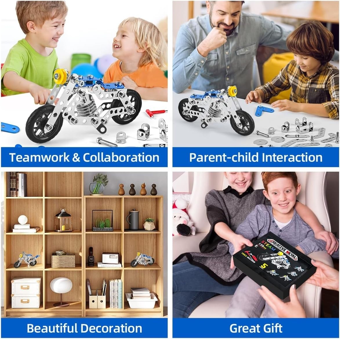 STEM Metal Motorcycle Building Kit 139pcs Toy Model Set for Kids Age 5+