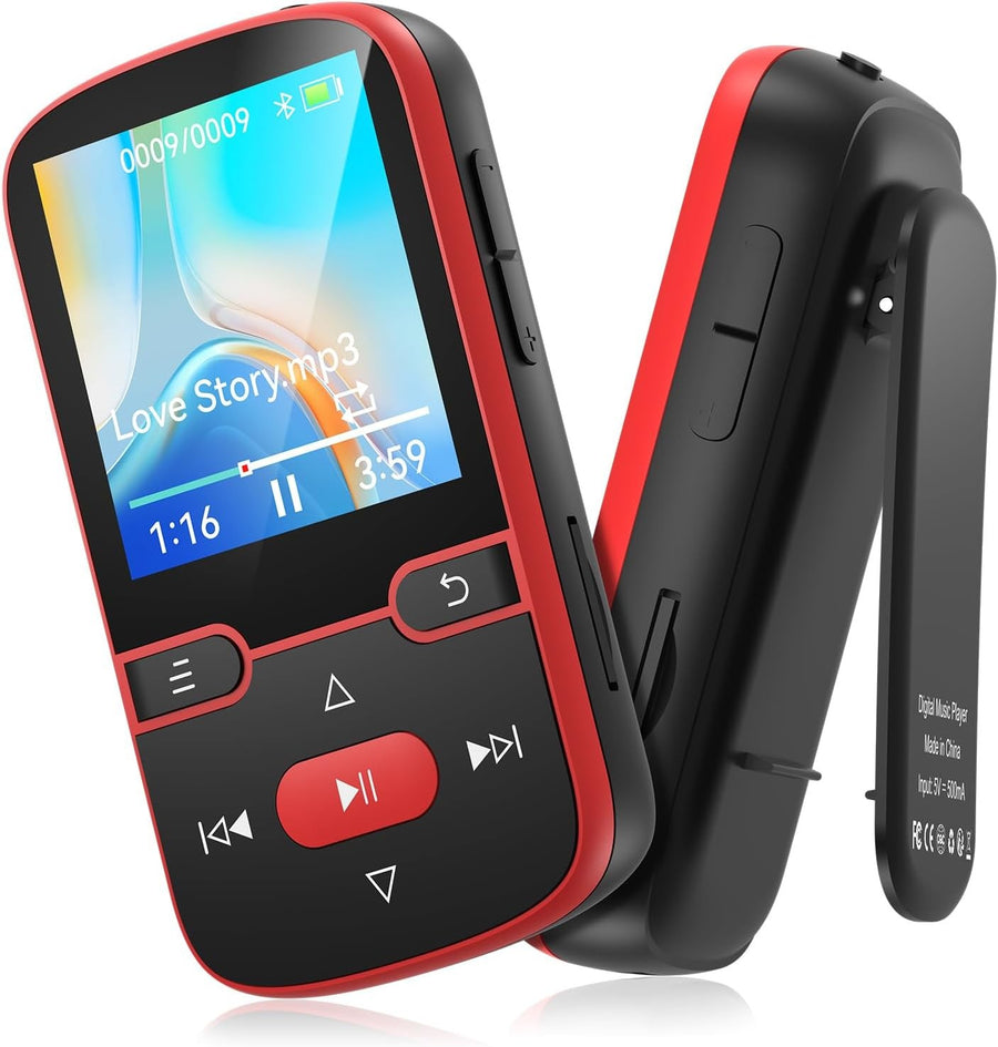 64GB Bluetooth 5.3 Clip MP3 Player 1.5" Screen FM Radio
