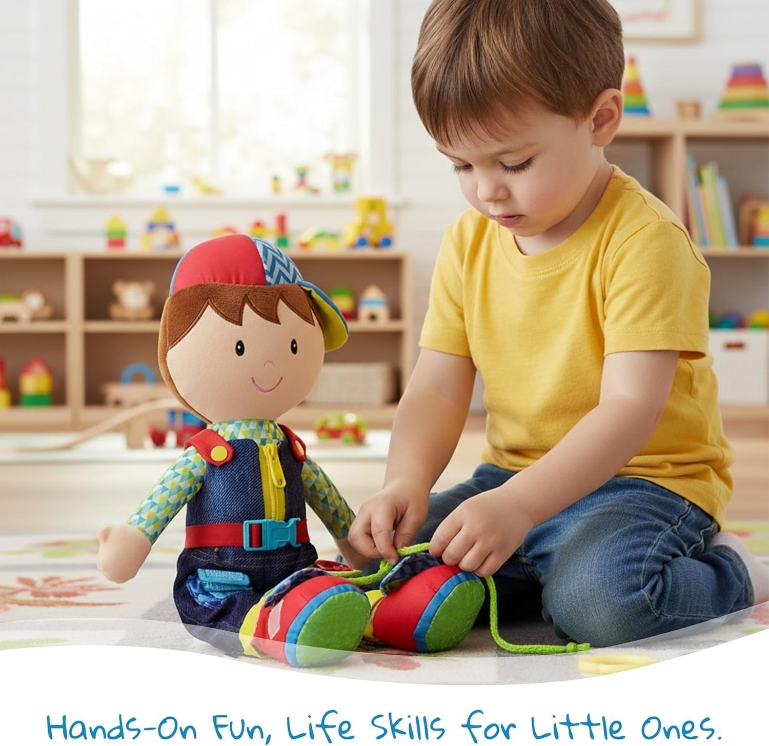 Montessori Learn to Dress Plush Doll Buckles Zips 15.5”