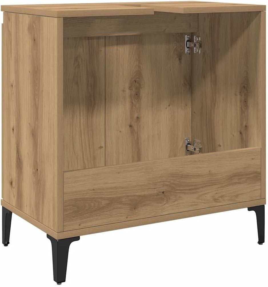 Artisan Oak Bathroom Sink Cabinet | 58x33x60cm Modern Vanity with Metal Legs