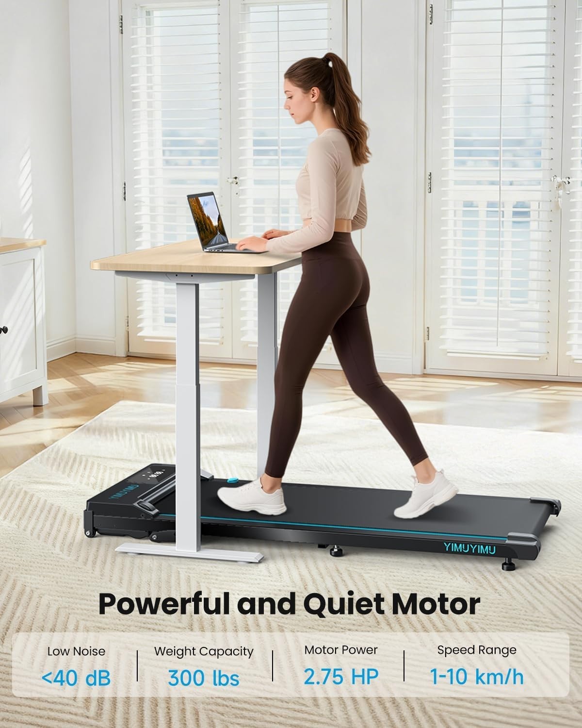 Under Desk Walking Treadmill 8% Incline 10km/h Quiet Home Gym