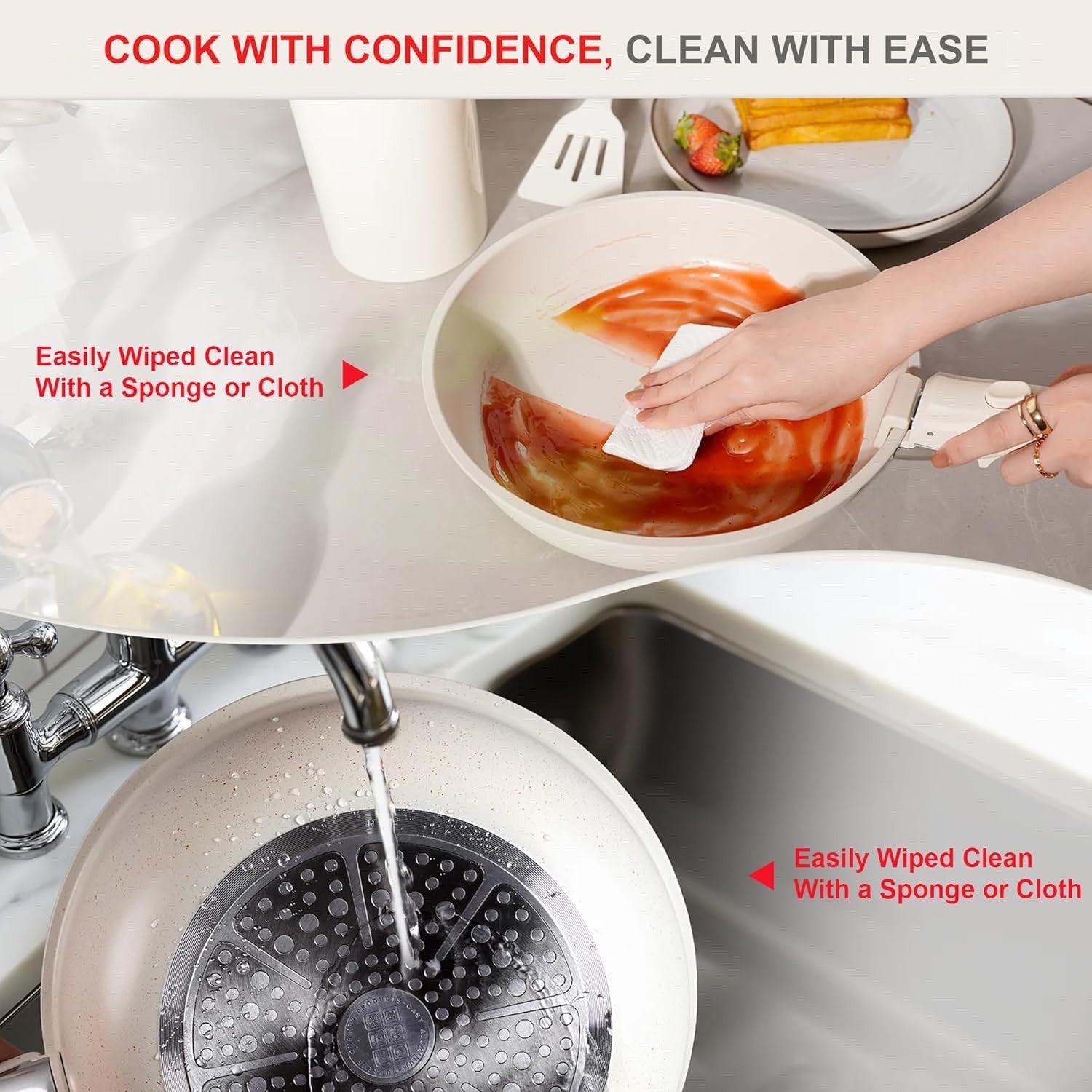 17pcs White Non-Stick Cookware Set with Detachable Handles – Induction Safe