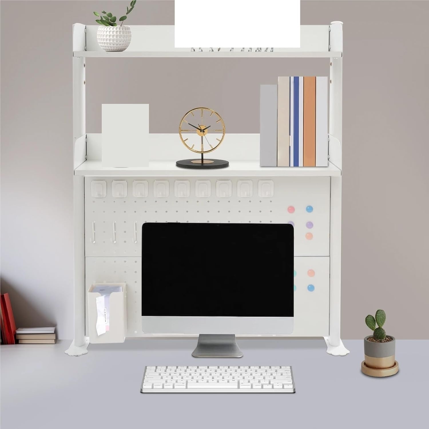 Clamp-On Desk Shelf Organizer Pegboard Bookshelf Space-Saving Shelf White