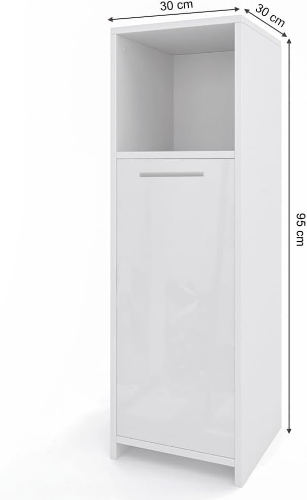 Slim Lockable Bathroom Storage Cabinet with Door & Shelf, 30x95 cm