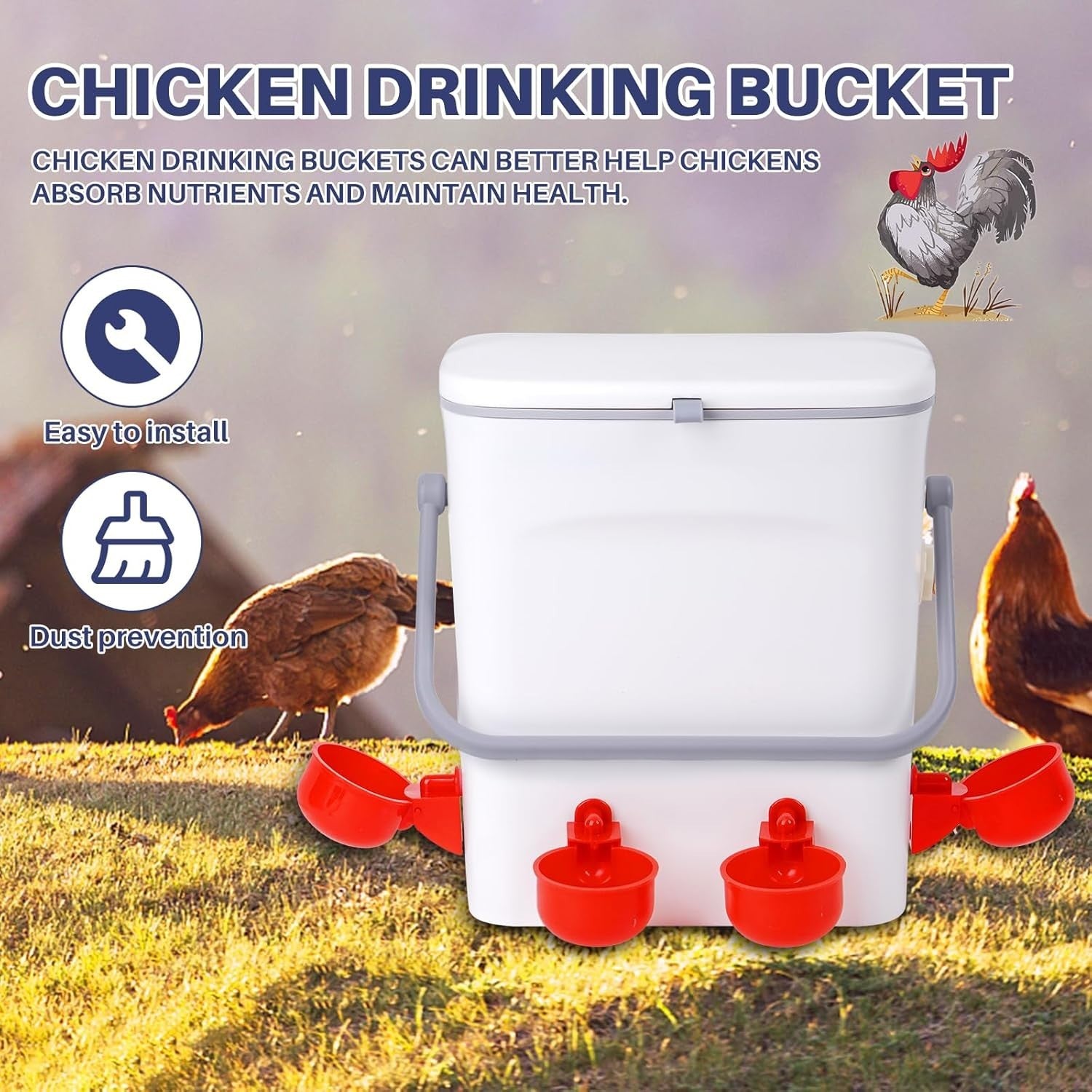 9L Automatic Chicken Waterer 4 Cups No Waste Poultry Drinker