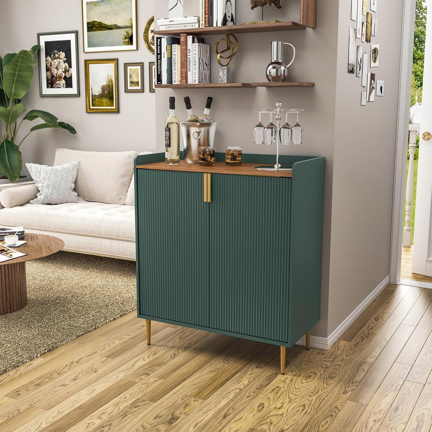 Modern Drinks Cabinet Wine Bar Storage Unit with Glass Holder & 9 Bottle Rack