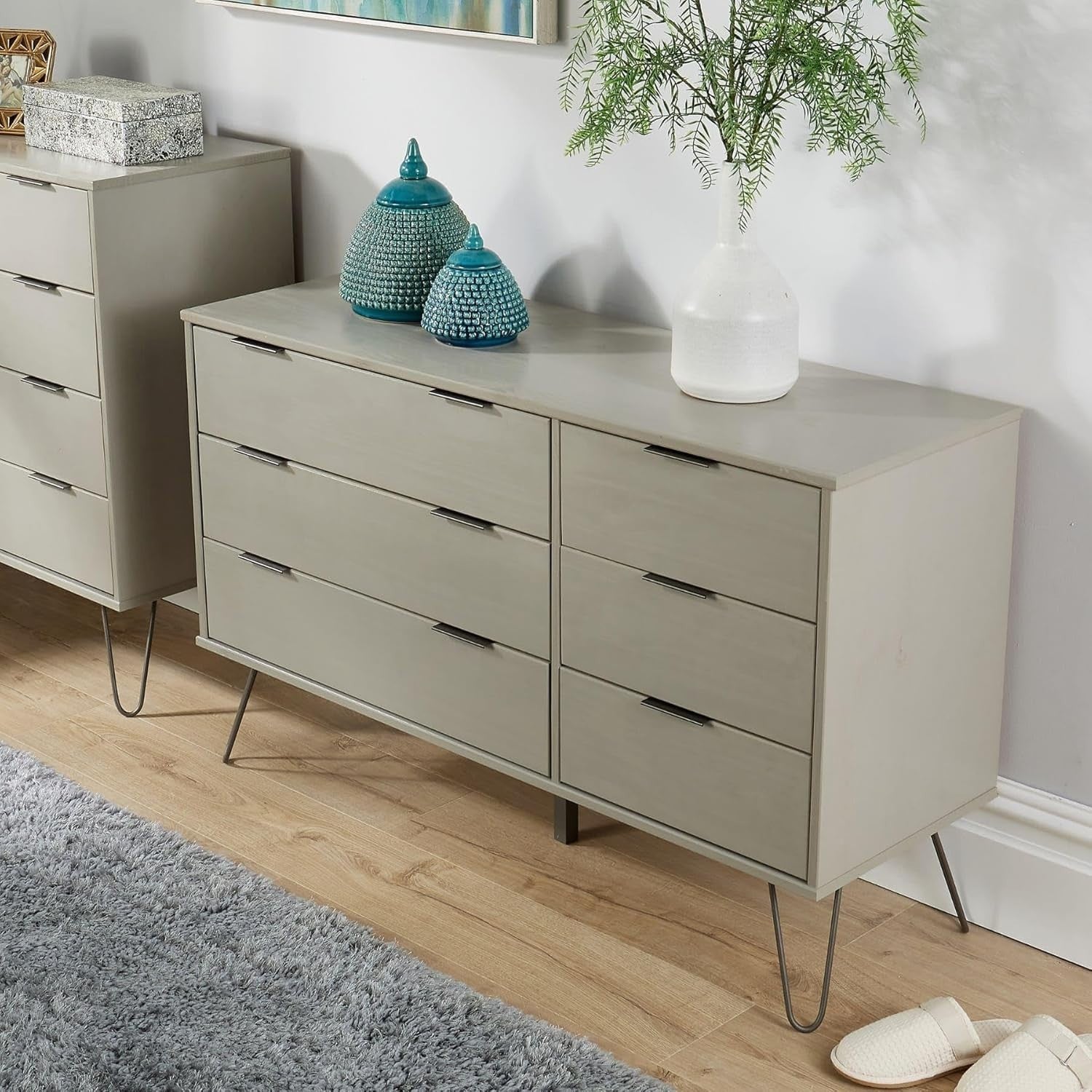 Industrial Grey 6-Drawer Chest Storage Unit - Bedroom, Office, Living Room