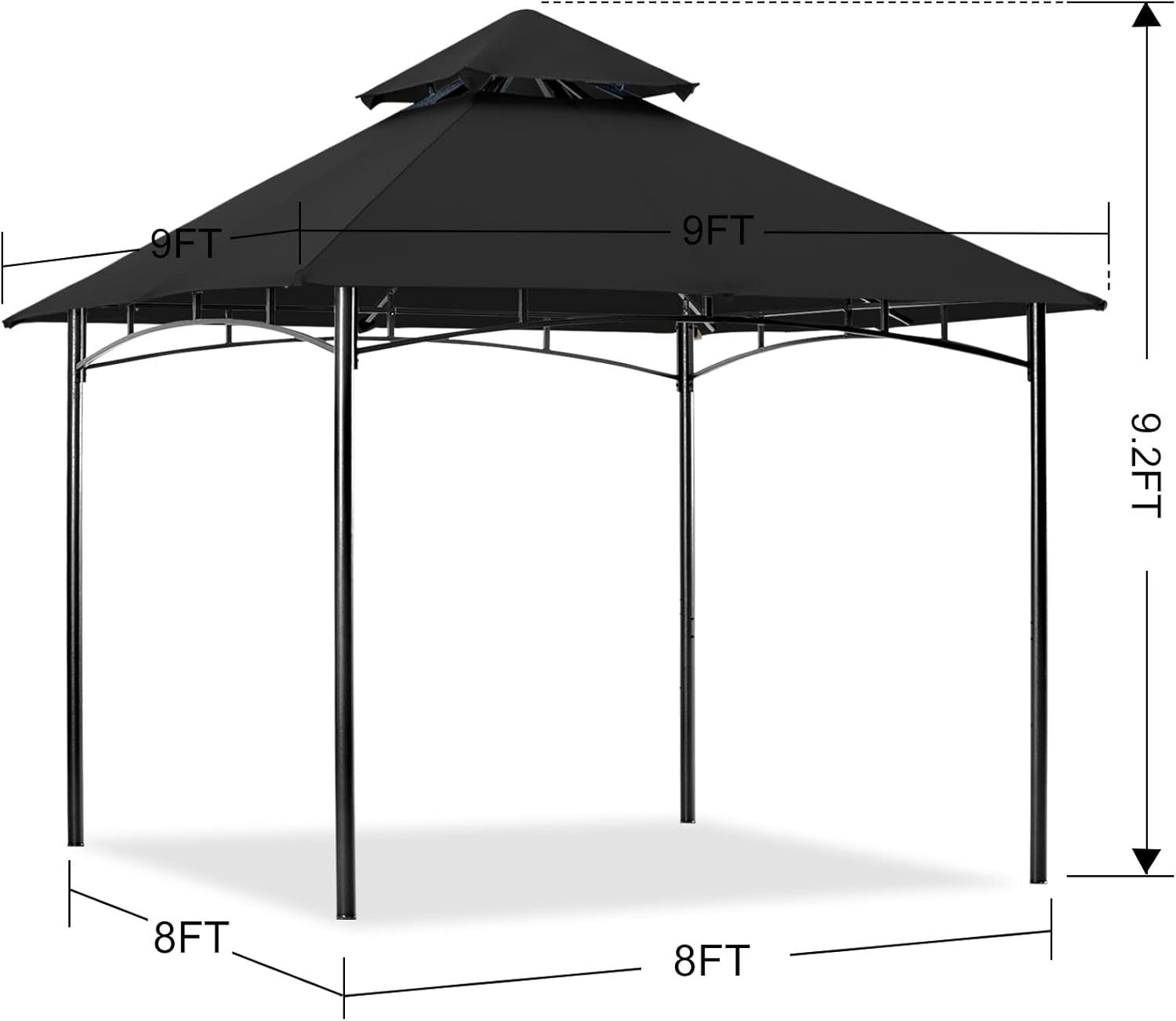 2.7x2.7M Black Outdoor Gazebo Waterproof Steel Frame Garden Party Tent