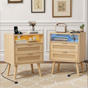 Set of 2 Bedside Table,Nightstand with Charging Station and LED Lights, Bedside