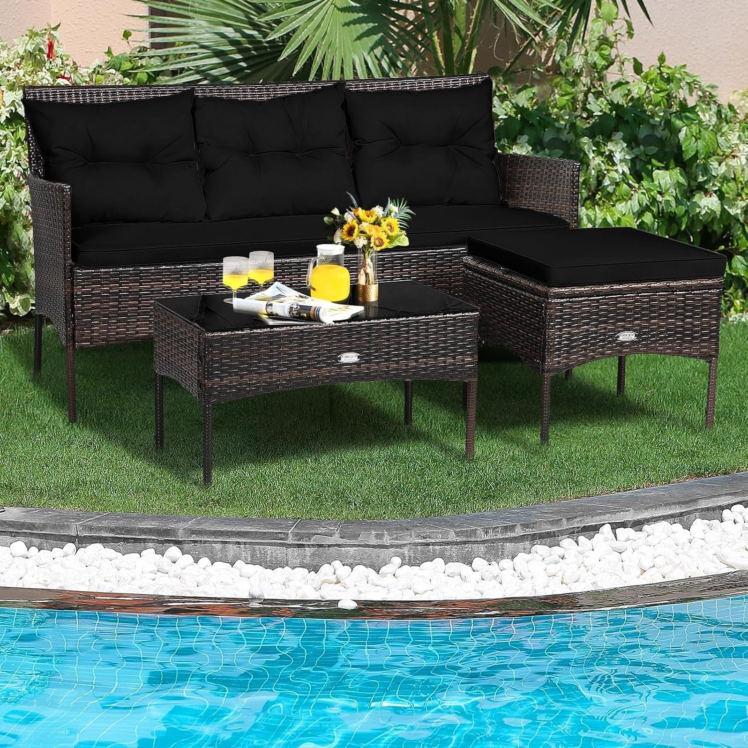 Rattan Garden Sofa Set 4 Seater Outdoor Patio Furniture w/ Ottoman Table