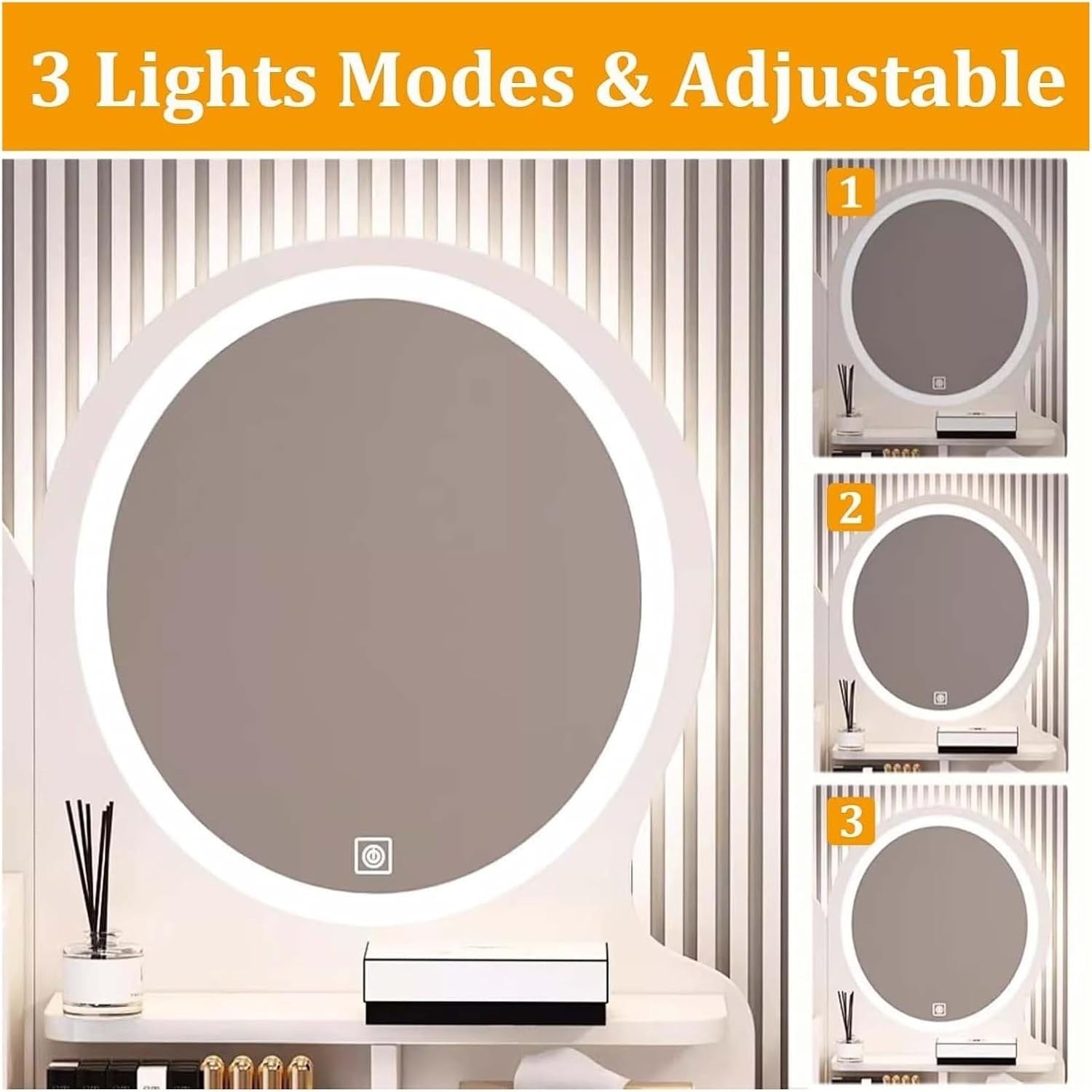 Modern Dressing Table Vanity Desk Set with LED Lights Mirror Stool Drawers Stora