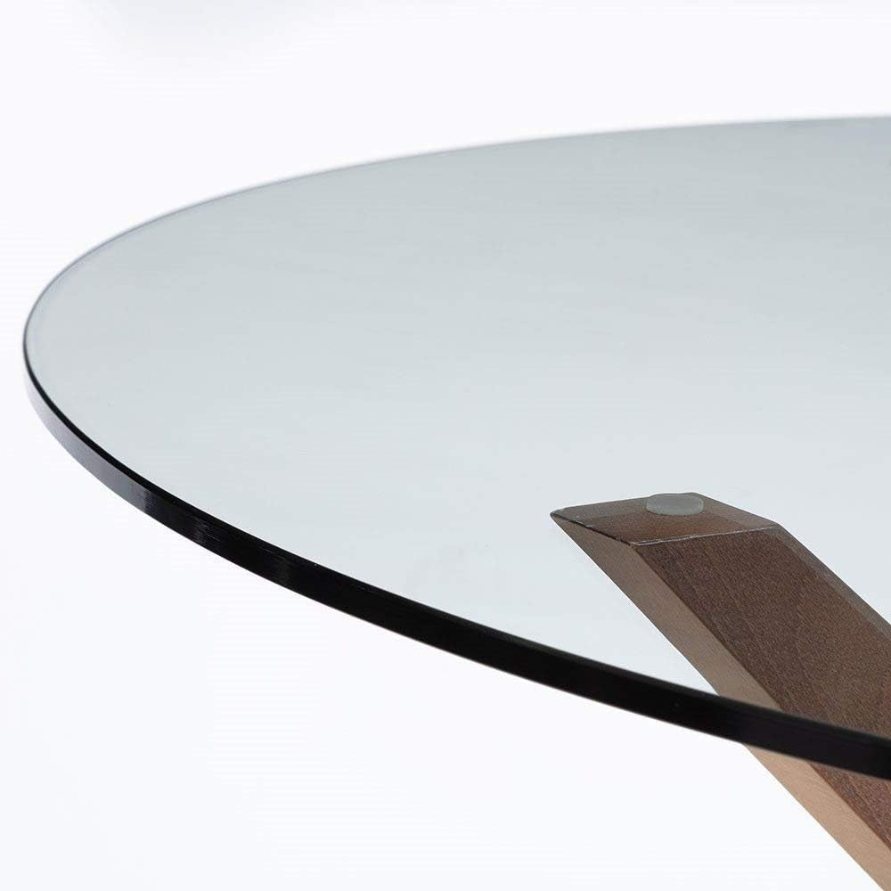 Large Round Walnut Dining Table with 140cm Glass Top, Contemporary Kitchen Table