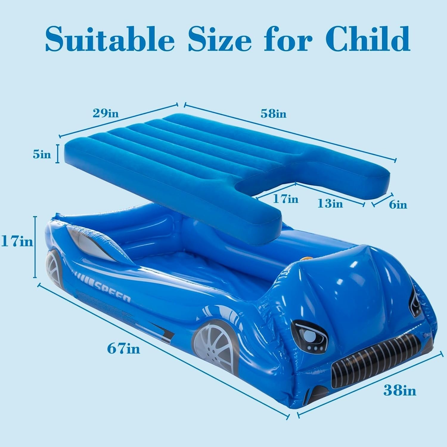 Kids Inflatable Travel Bed Toddler Air Mattress with Safety Sides Blue