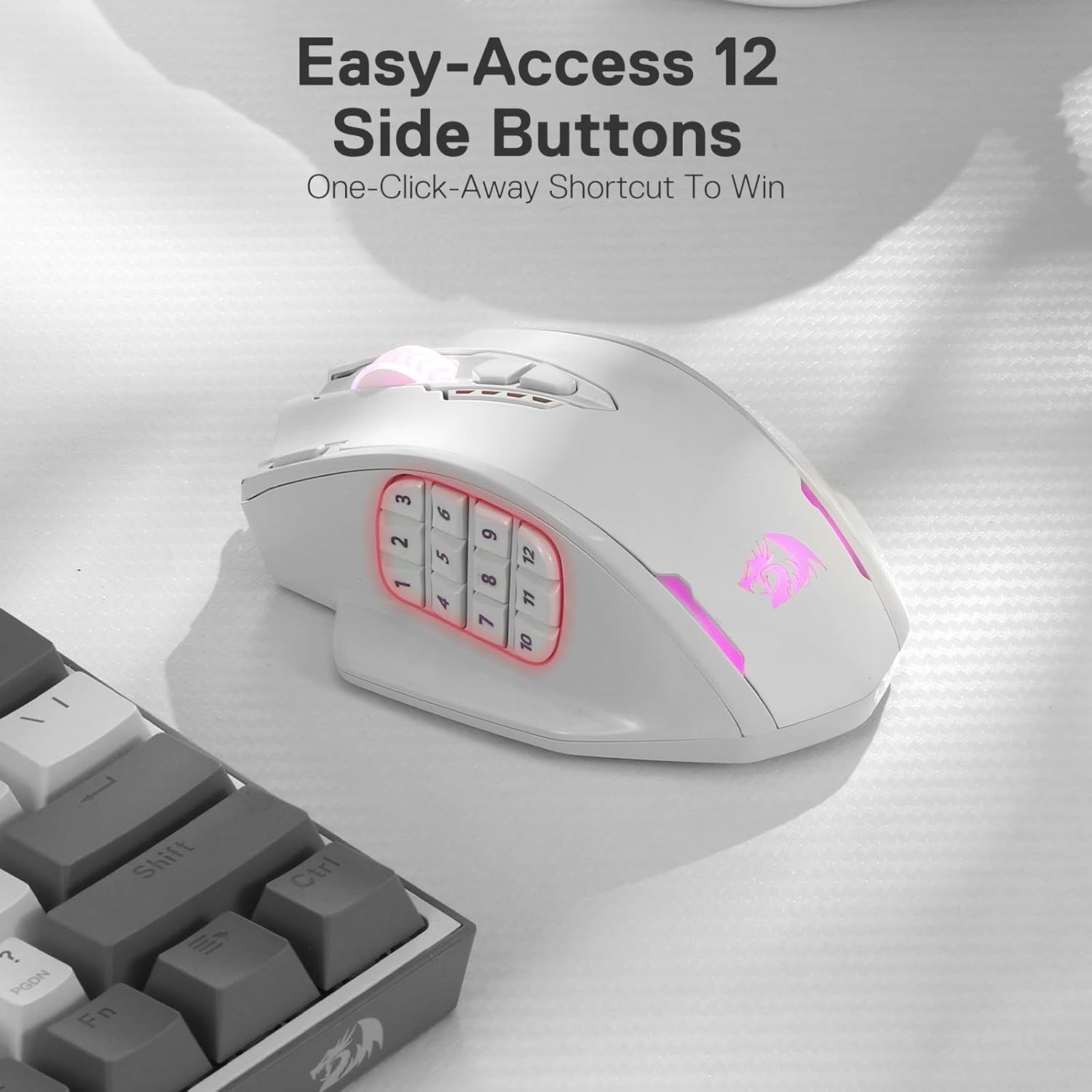 White Wireless Gaming Mouse 16000 DPI RGB MMO 16 Buttons Rechargeable