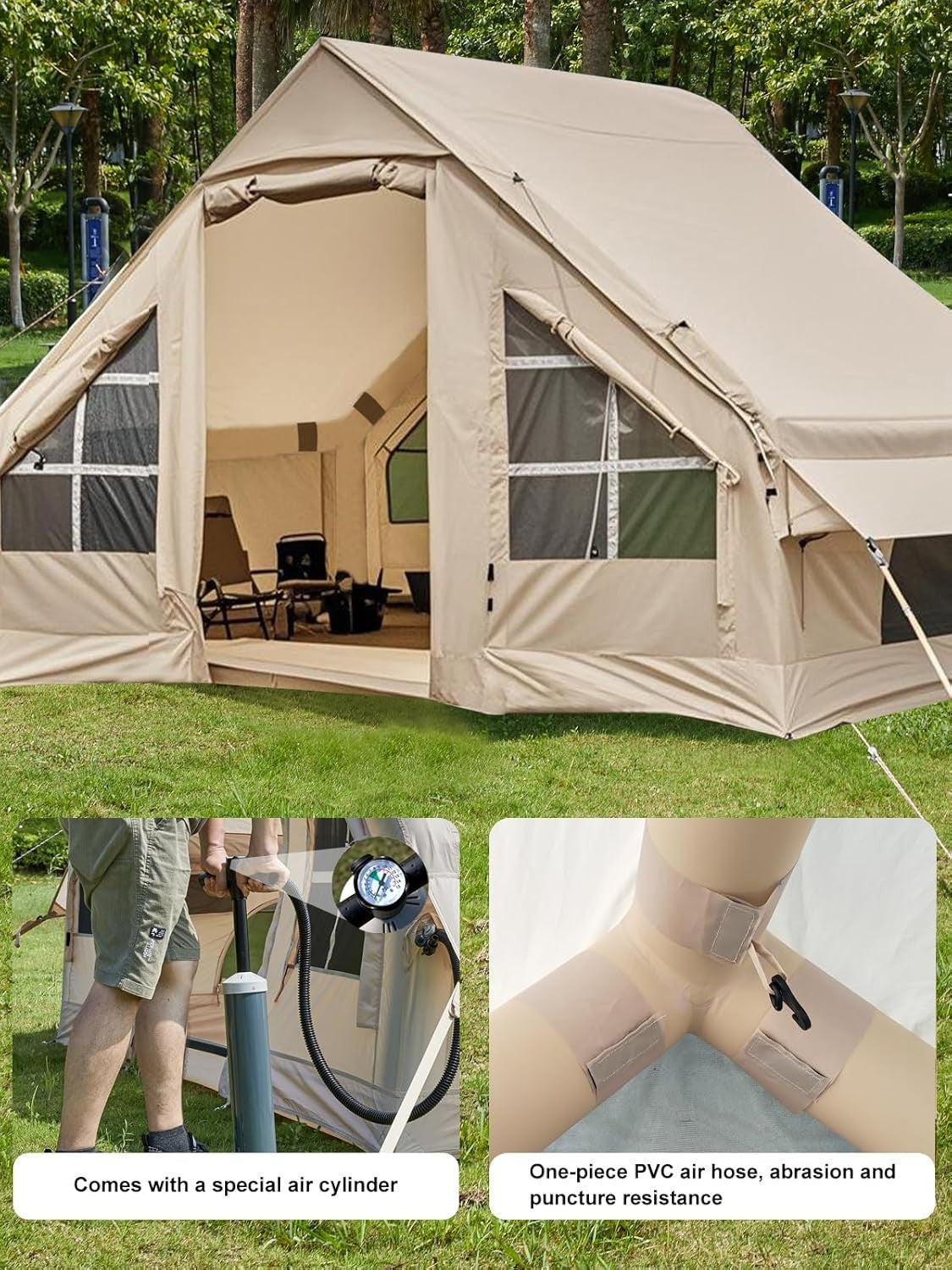 4 Person Inflatable Air Tent Waterproof Glamping w Rainfly