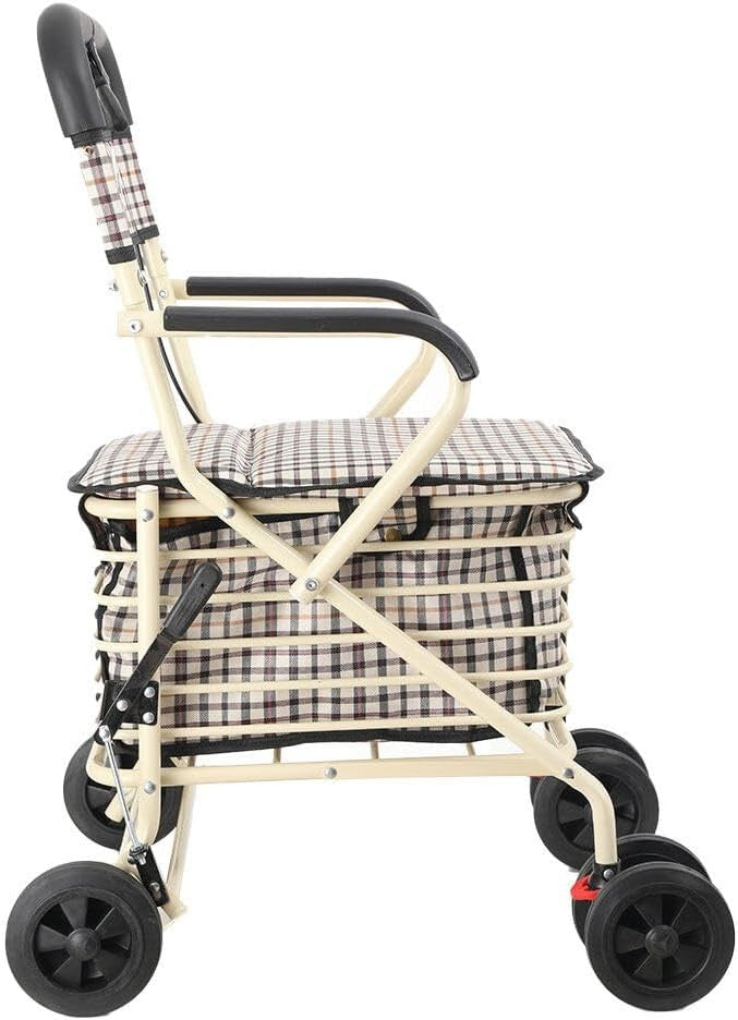 Elderly Shopping Trolley Walker 6 Wheel With Seat Lockable Brakes 120KG