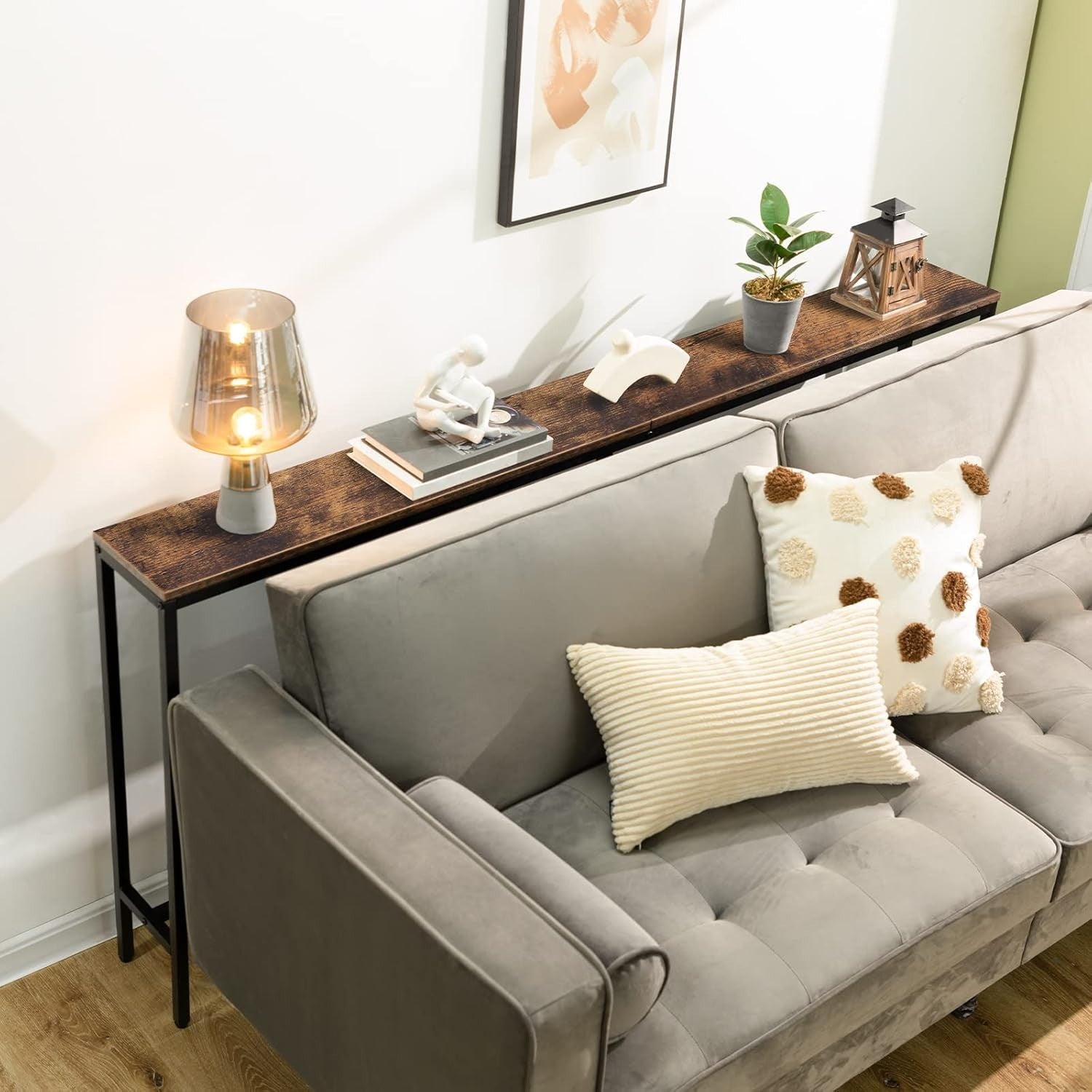Narrow Console Table Rustic Wood Metal Frame – 180cm Hallway Sofa Side
