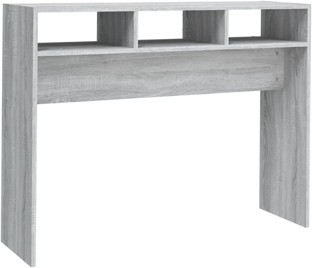 Modern Concrete Grey Console Table with Storage Shelves – 105x30x80cm