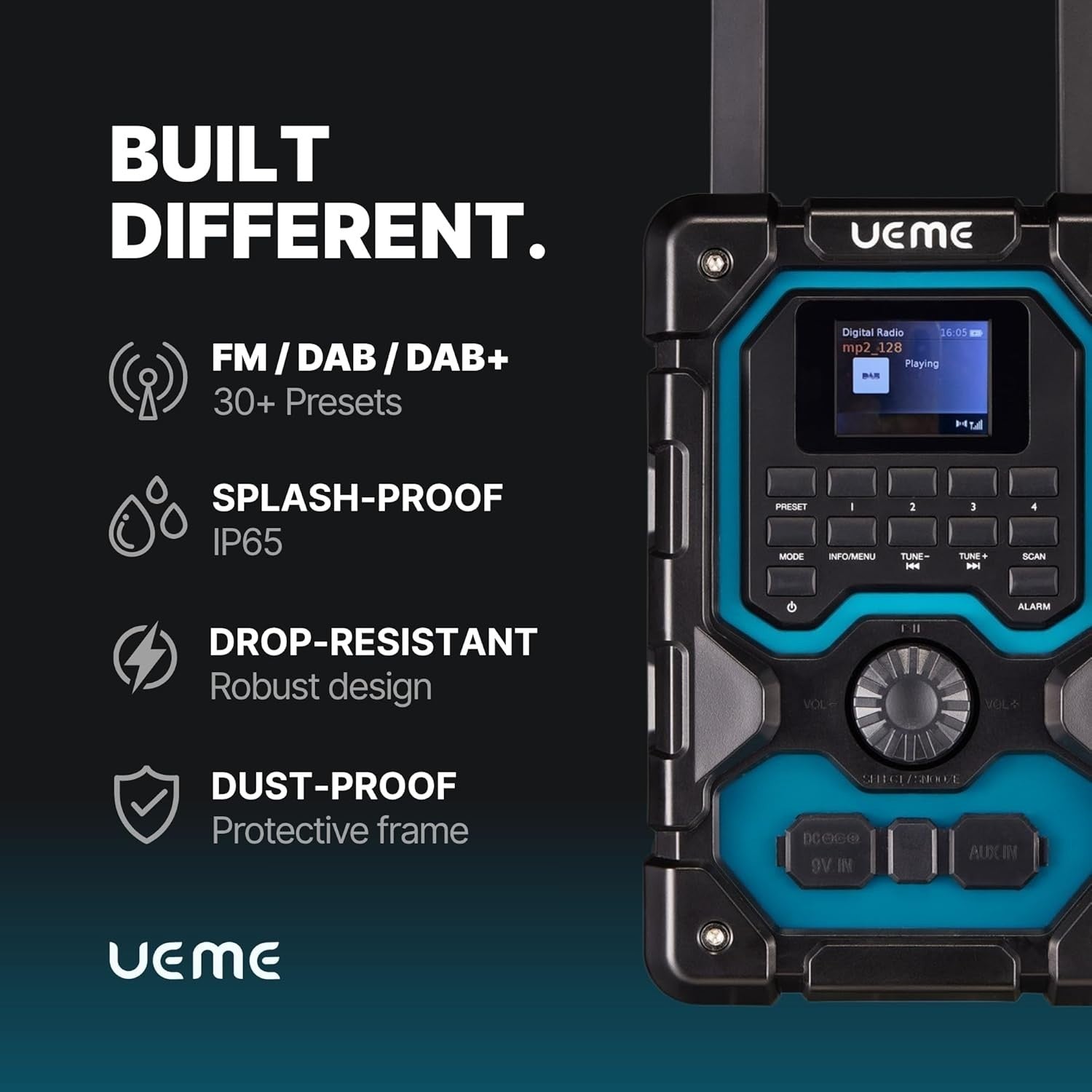 16W DAB/DAB+ FM Bluetooth Site Radio Rechargeable USB AUX