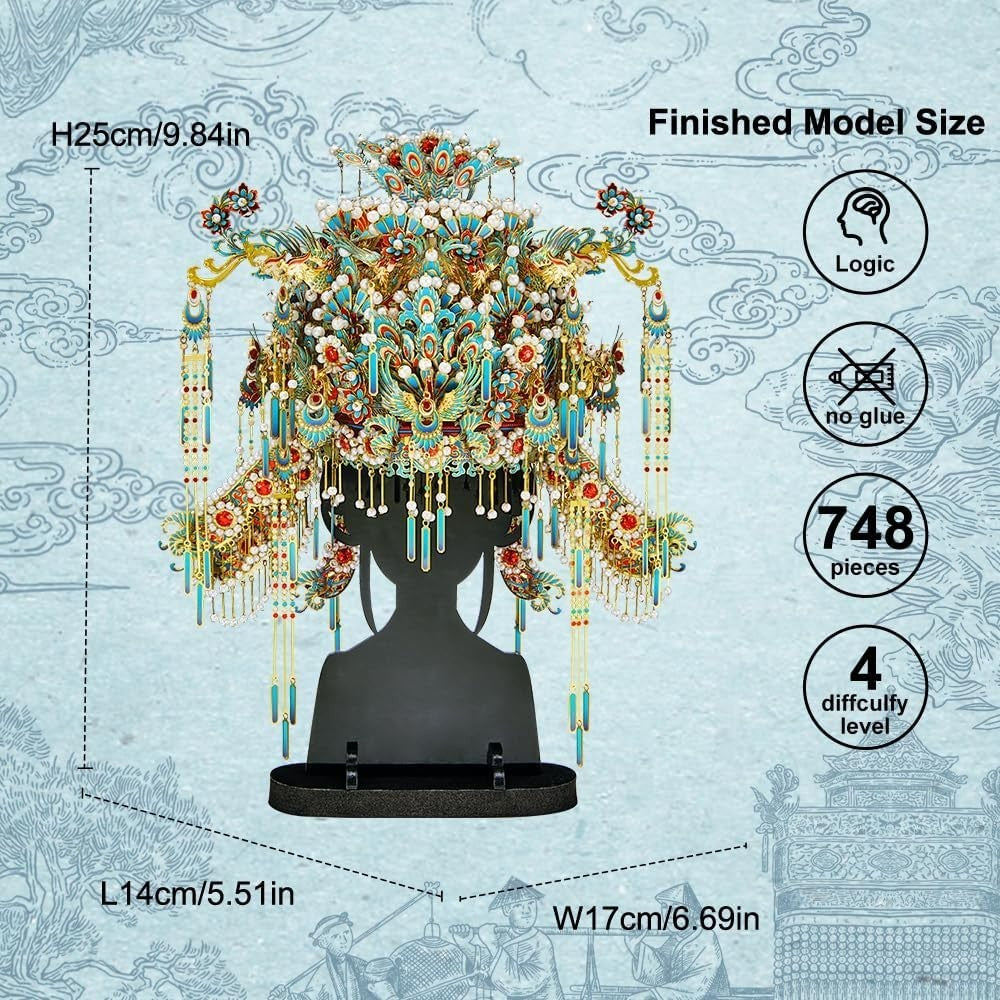3D Metal Phoenix Tiara Puzzle Kit 748PCS DIY Stainless Steel Decor