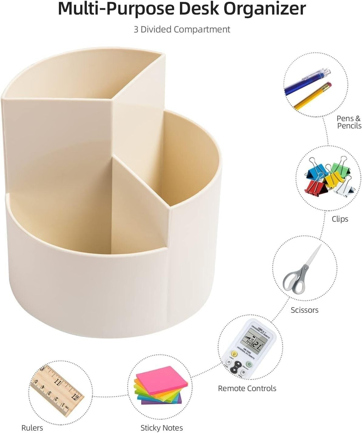 360° Spinning Desk Organizer Pen Pencil Holder 3-Slot Desktop