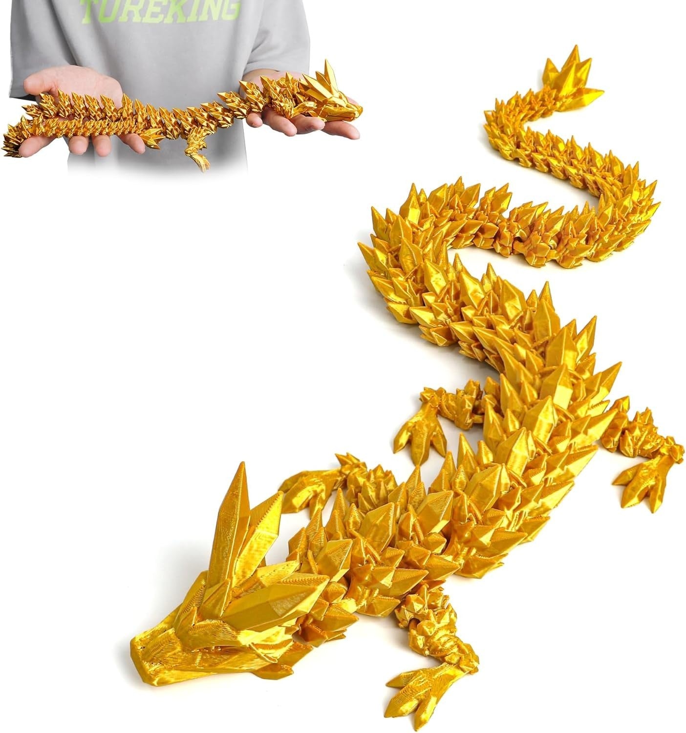 24in Gold Pearly 3D Printed Dragon Articulated Fantasy Fidget Decor