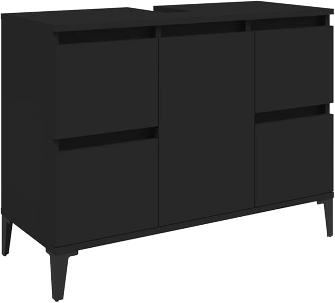 Black Under Sink Bathroom Cabinet 80cm Modern Vanity Unit with Drawers & Door