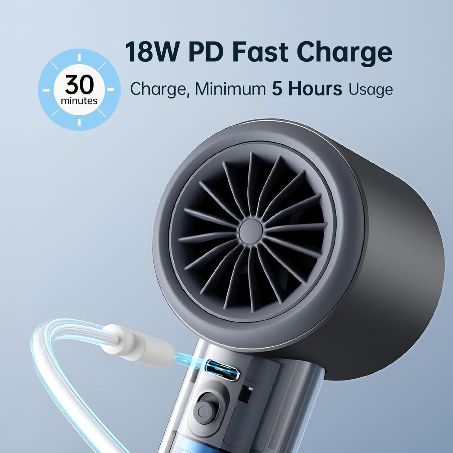 Portable Handheld Fan – 100-Speed Turbo Mini Air Cooler Grey Digital Display
