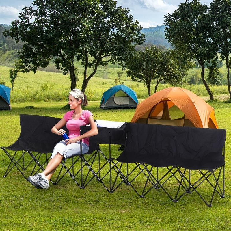 6 Seat Folding Camping Bench w/ Cooler Bag Carry Bag Sports Outdoor Picnic