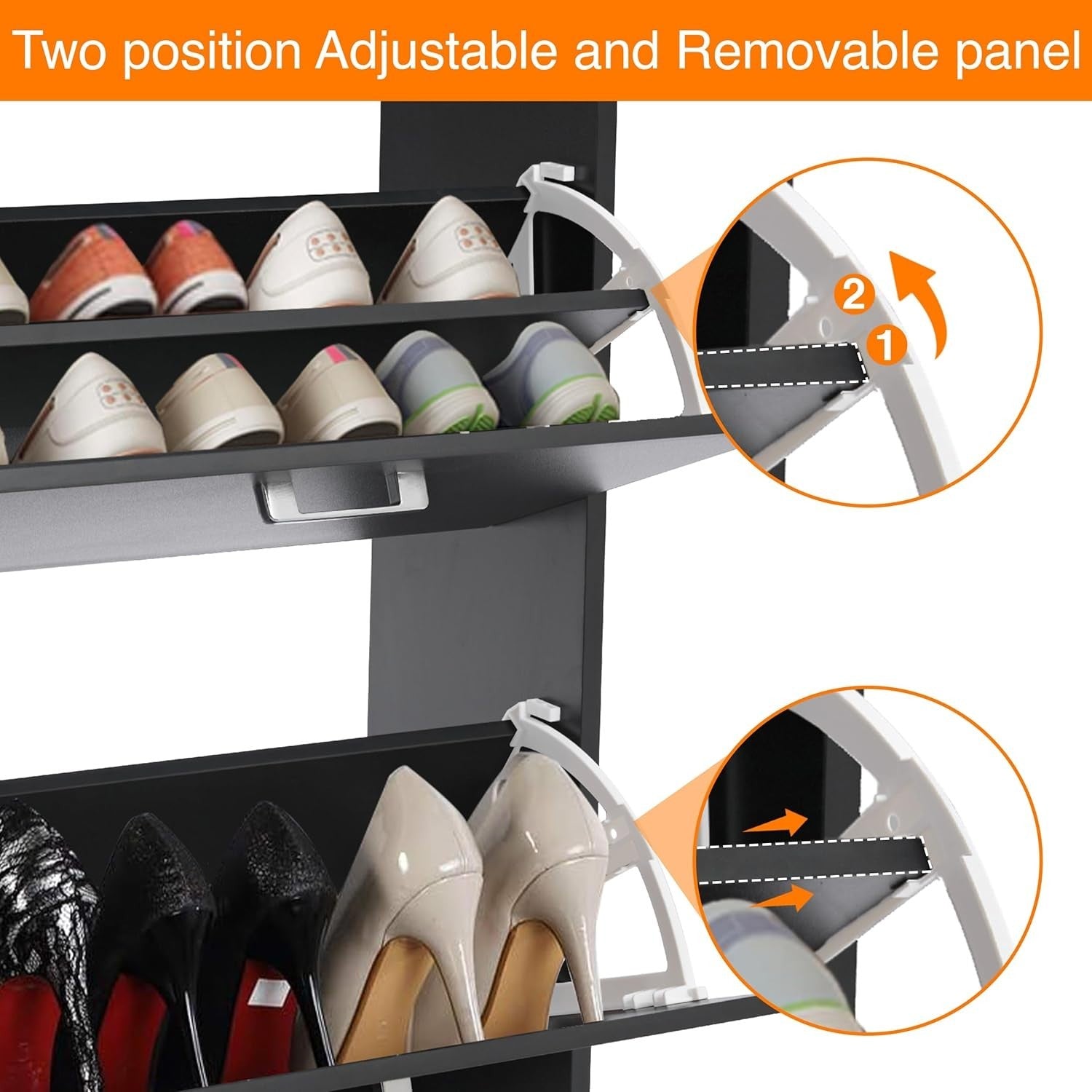 Slim 3 Drawer Shoe Cabinet Black Pull Down Shoe Rack Space Saver Storage