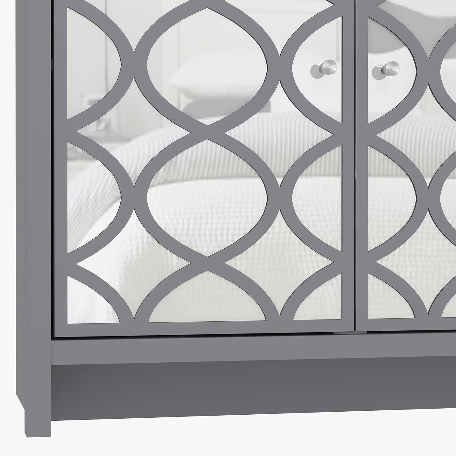 Grey Mirrored Sideboard Cabinet 2 Door Storage Unit for Hallway Living