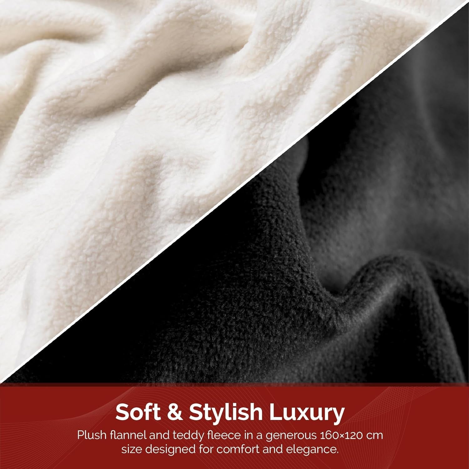 Electric Heated Throw Blanket Teddy Fleece Energy Saving Washable 160x120cm