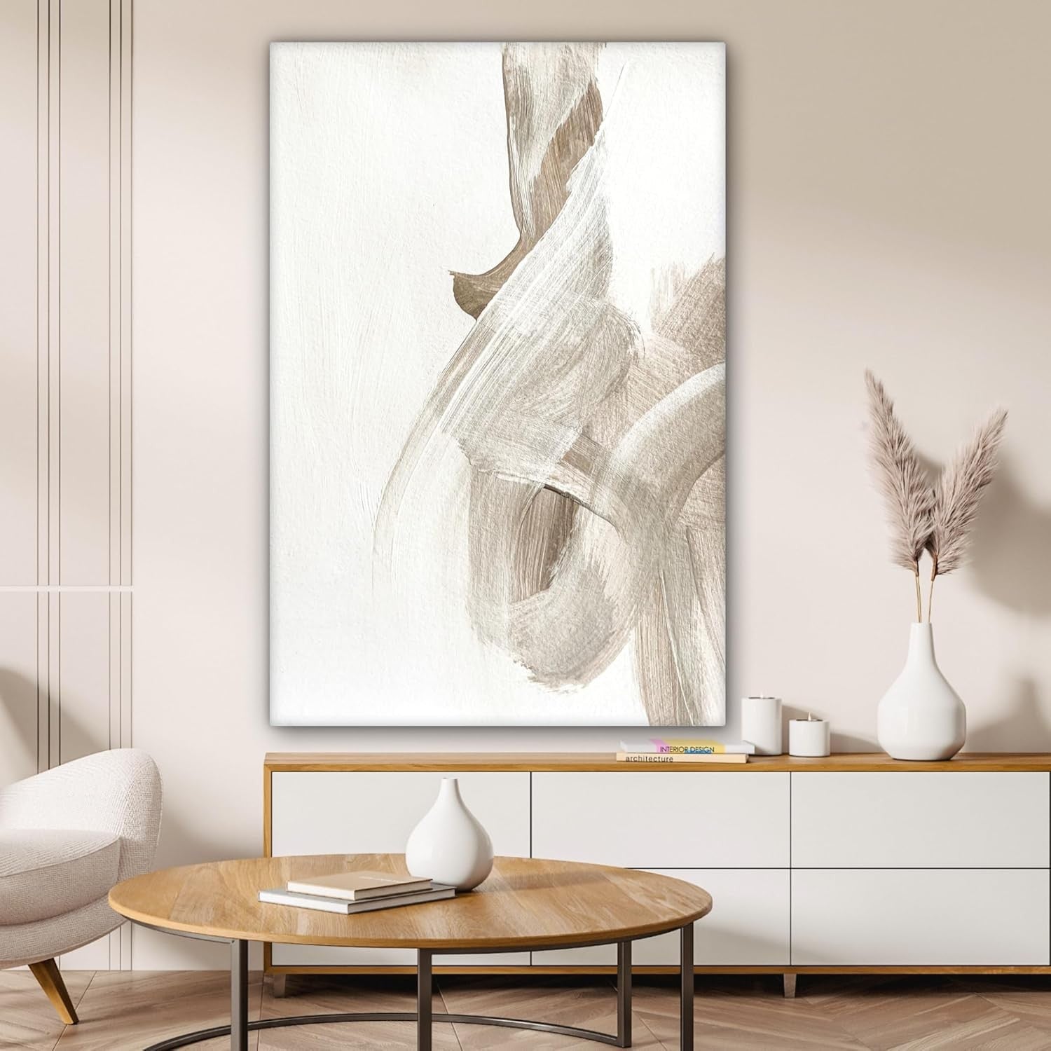 Large Beige Abstract Canvas Wall Art Modern Minimalist Painting 80x120cm
