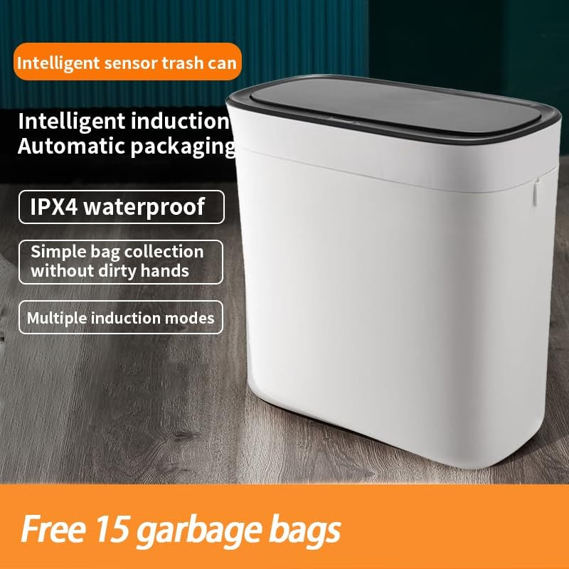 12L Smart Touchless Bathroom Bin Motion Sensor Slim Black Lid