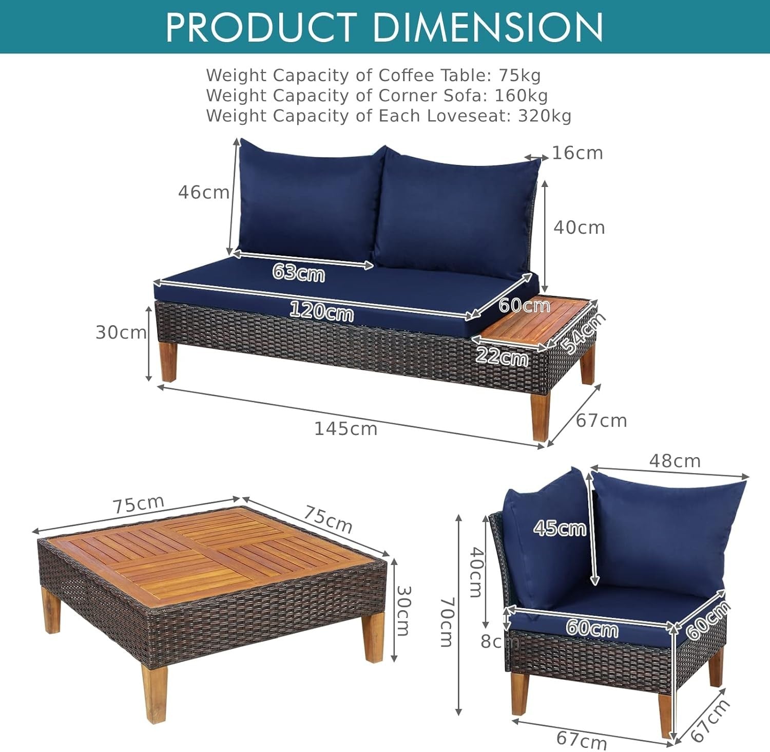 5 Seater Rattan Garden Sofa Set Outdoor Patio Furniture w/ Cushions Table