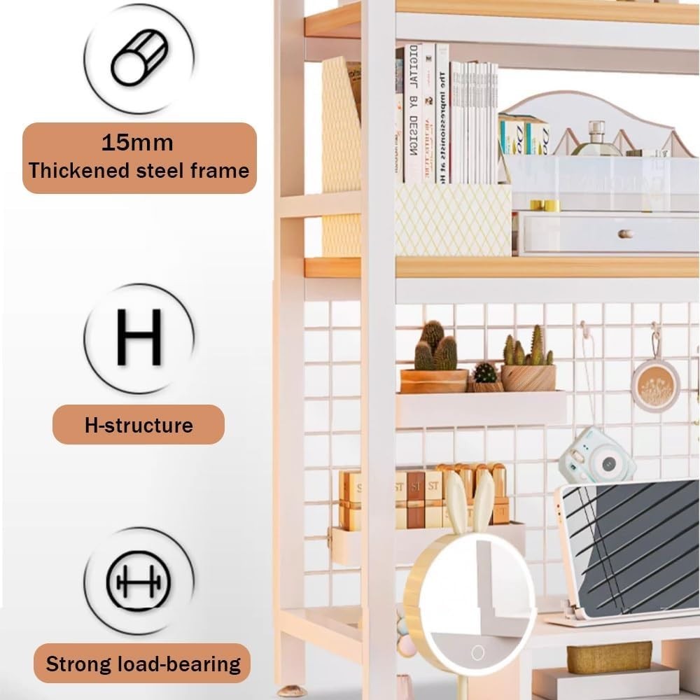 2-Tier Desktop Bookshelf Organizer | Countertop Hutch w/ Grid Board 55cm White