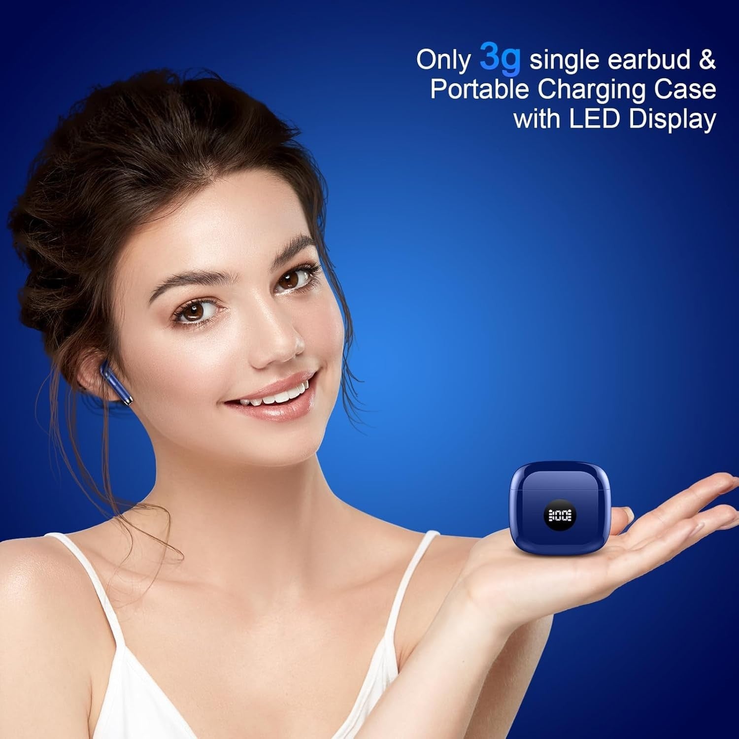 Bluetooth 5.4 Earbuds Blue ENC Noise Cancel Mic 40H LED Touch IP7