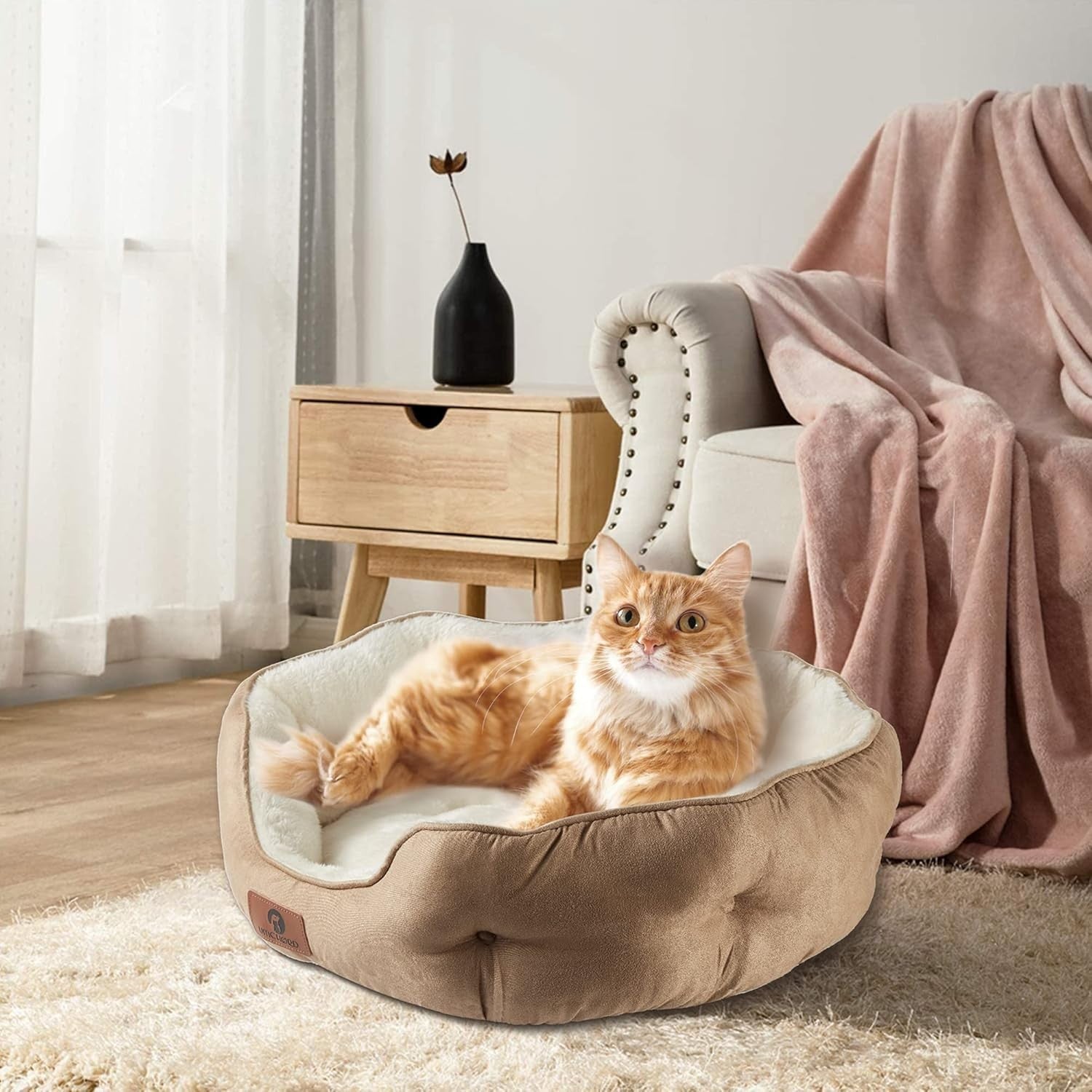 Small Dog Cat Bed 20in Sherpa Fleece Washable Pet Bed Non Slip