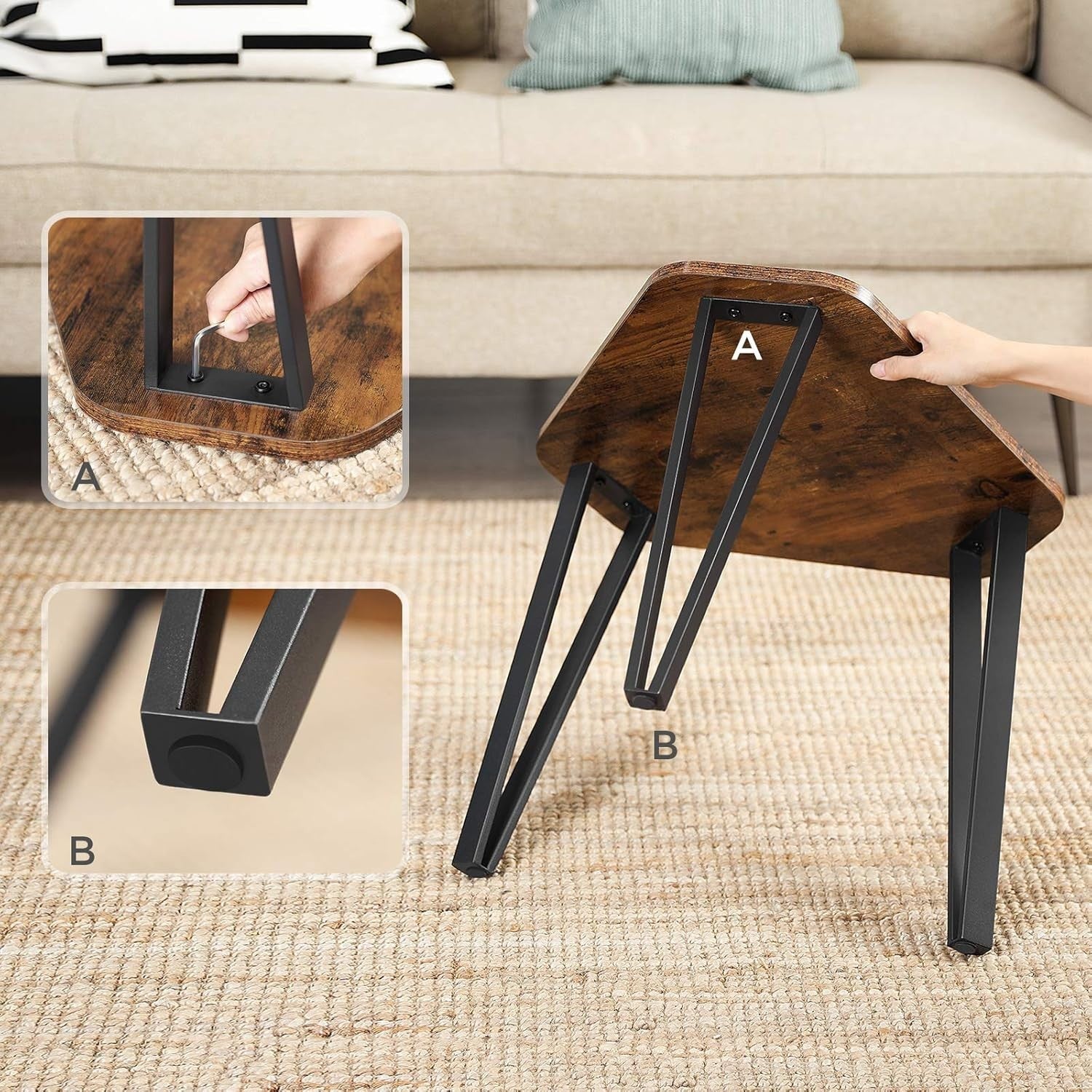 3pc Nesting Coffee Tables Set 51.9cm Industrial Side End Table Rustic Brown