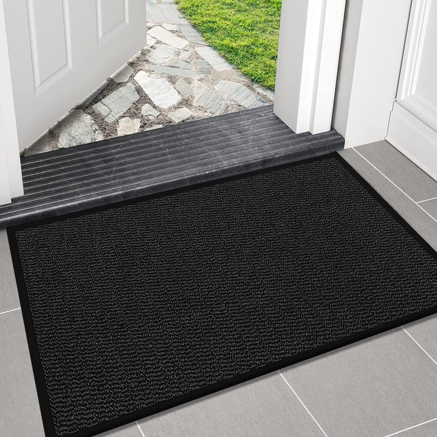 Small Black Waterproof Door Mat 40x60cm Non Slip Indoor Outdoor Entrance Rug
