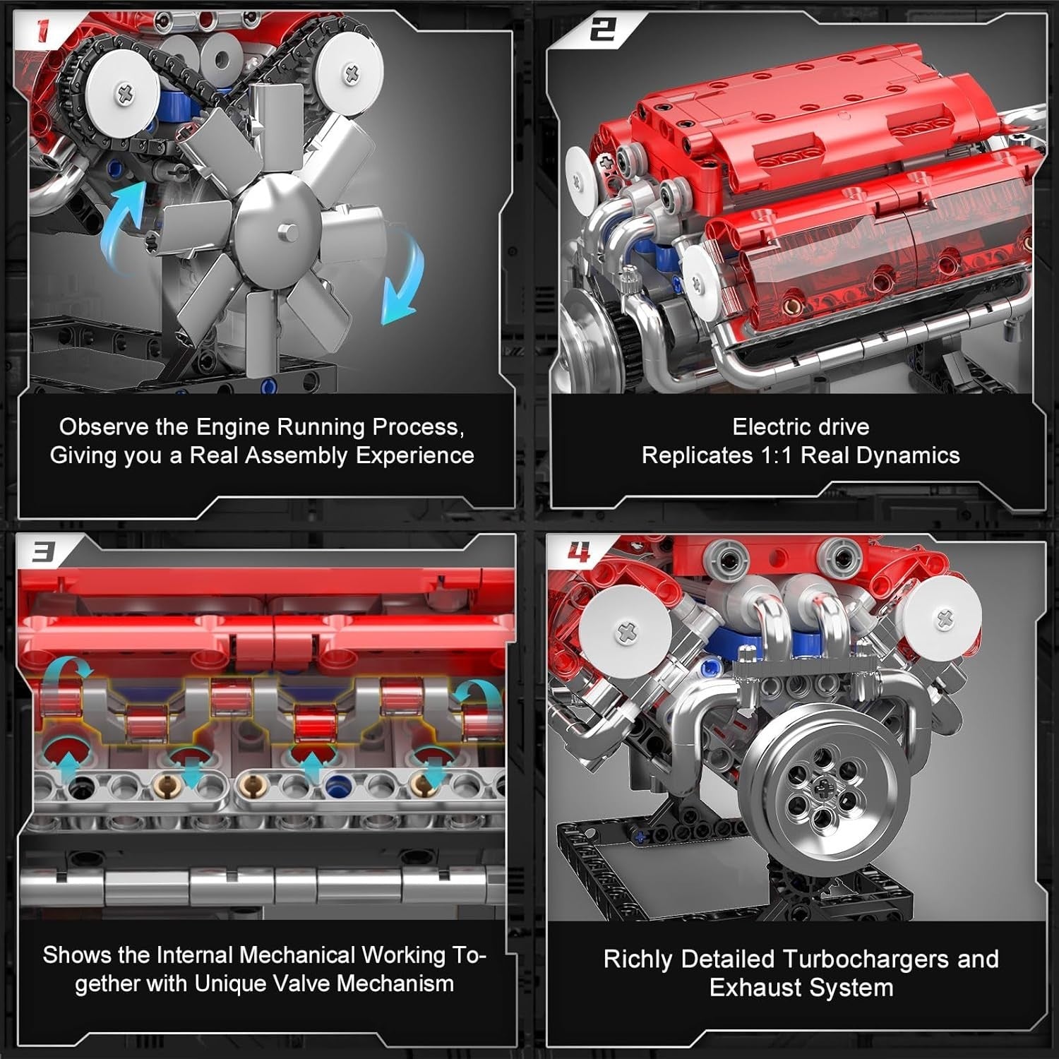 Buildable V8 Engine Model Kit 552pcs | DIY Petrol Engine Toy Gift Set