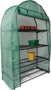 4-Tier Wide Greenhouse | Weatherproof PVC Cover | Roll-Up Door | Steel Frame
