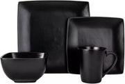 16pc Square Stoneware Dinner Set Black Plates Bowls Mugs Modern Dining