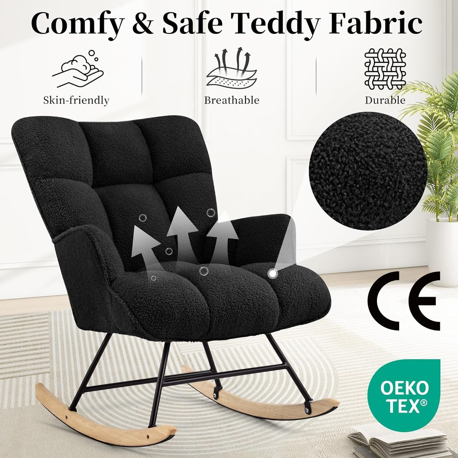 Nursery Rocking Chair Teddy Glider Armchair for Adults Comfy & Stylish