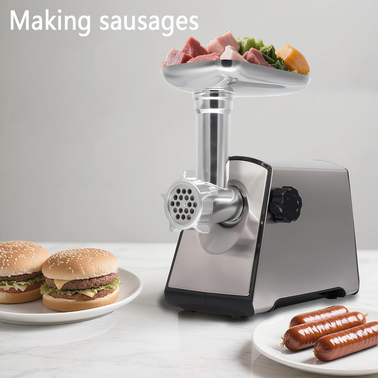 2800W Electric Meat Grinder Sausage Maker Mincer 3 Plates Silver
