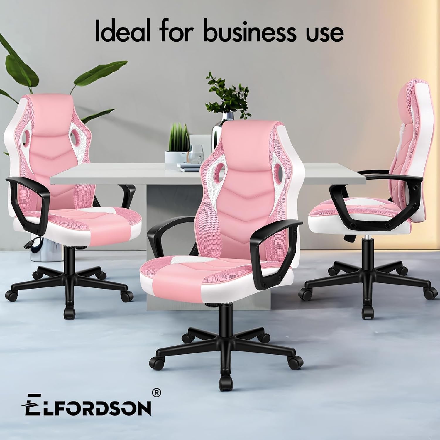 Ergonomic Gaming Chair Pink Racing Style Mesh PU Swivel