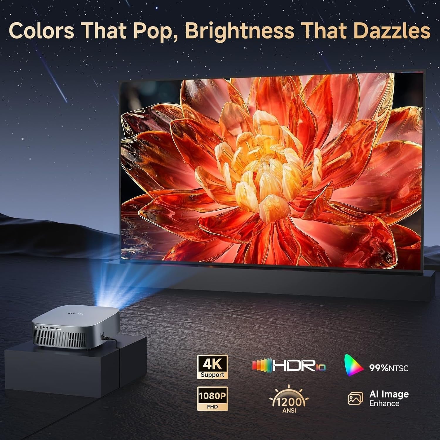 1200 ANSI Short Throw 1080P Smart Projector 4K Dolby WiFi 6