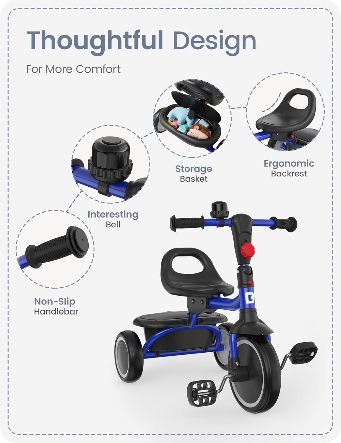 Kids Tricycle Toddler Trike Foldable Ride On Bike Blue Age 18M-5Y